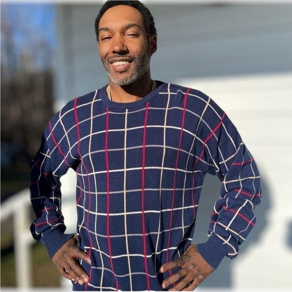 Vintage Orvis Blue Striped Cotton Crewneck Sweater | Classic Preppy Style Large - Picture 1 of 13